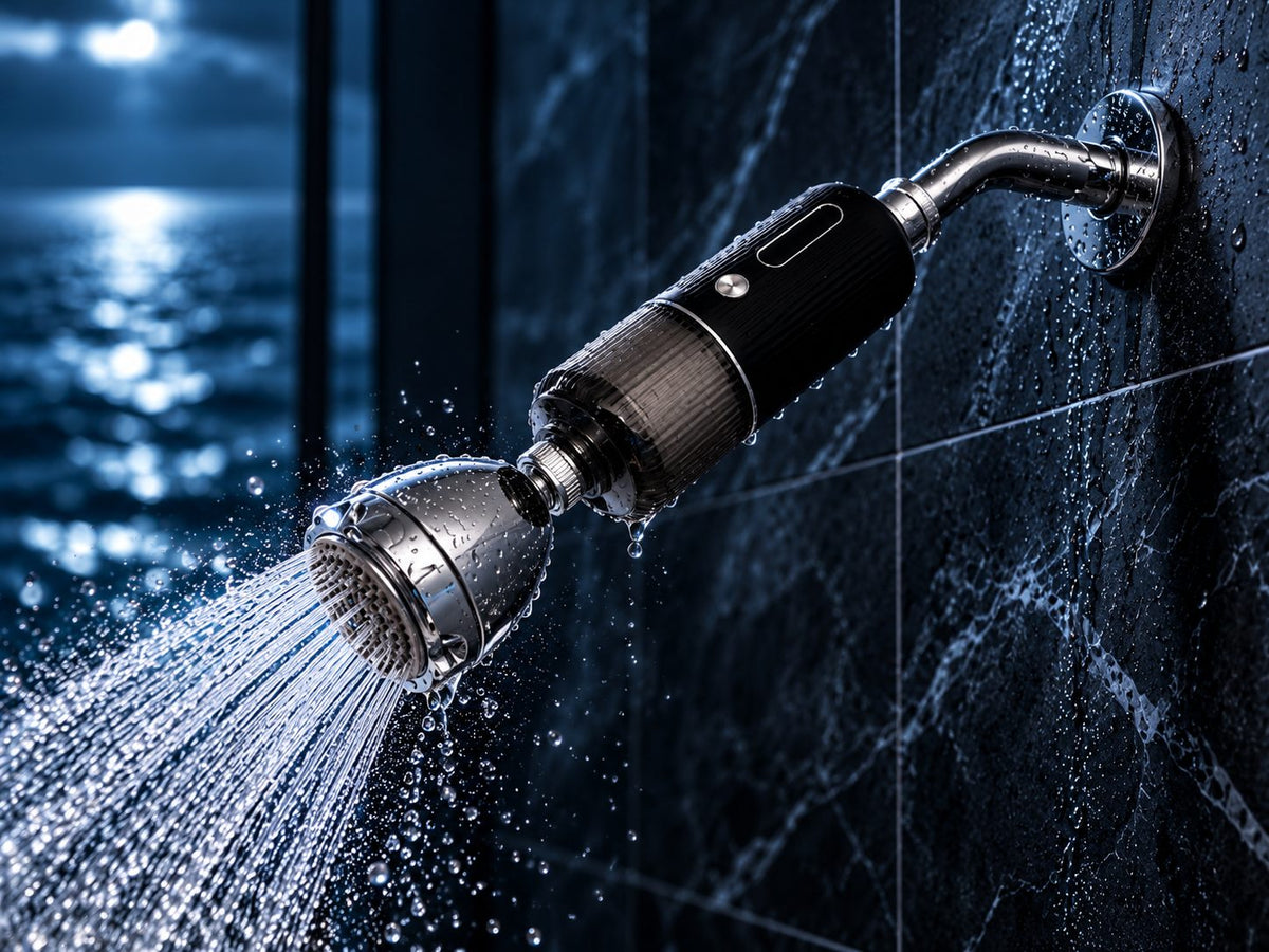 Trident Reserve filter in luxury bathroom shower, conceptual image